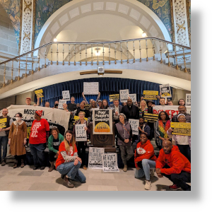 Supporters of the Poor People's Campaign in the rotunda of the Missouri State Capital, in Jafferson City.